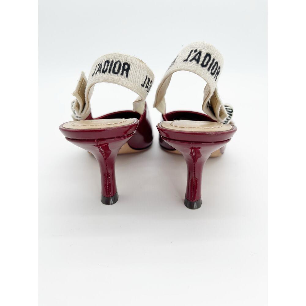 Christian Dior J'Adior Burgundy Patent Leather Slingback Kitten Heel Pumps EU 38 - Picture 11 of 13